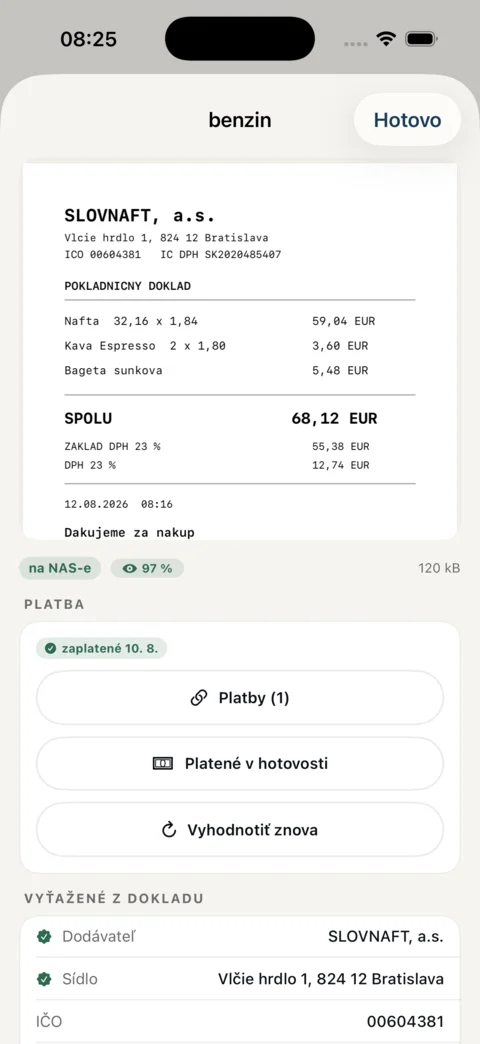 Detail dokladu s priradenou platbou z bankového výpisu