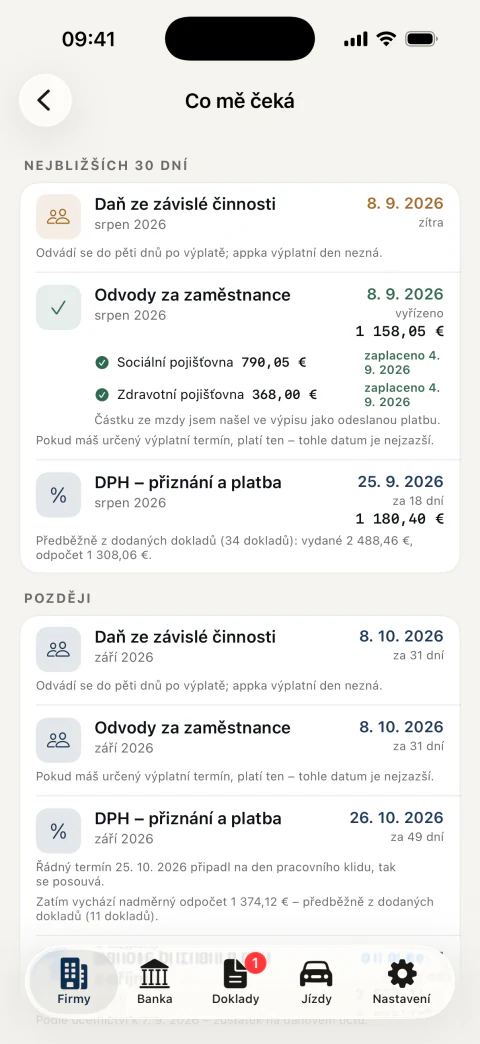 Kalendář termínů: DPH, odvody a daň ze mzdy i s částkami a s tím, co je už zaplacené