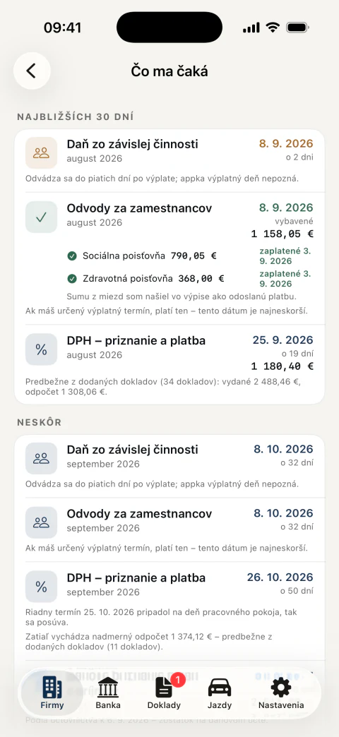 Kalendár termínov: DPH, odvody a daň zo mzdy aj so sumami a s tým, čo je už zaplatené