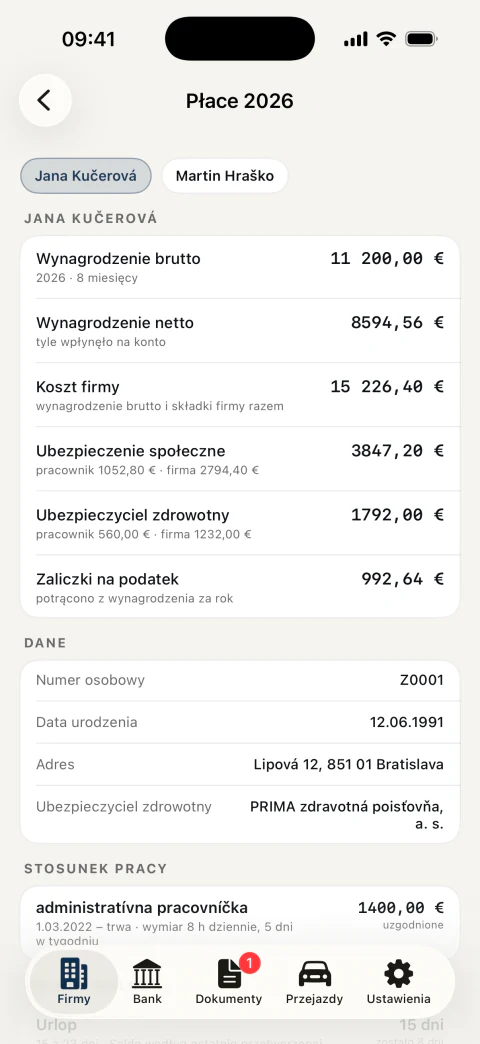 Płace pracowników: wynagrodzenie brutto i netto, składki, koszt firmy i urlop