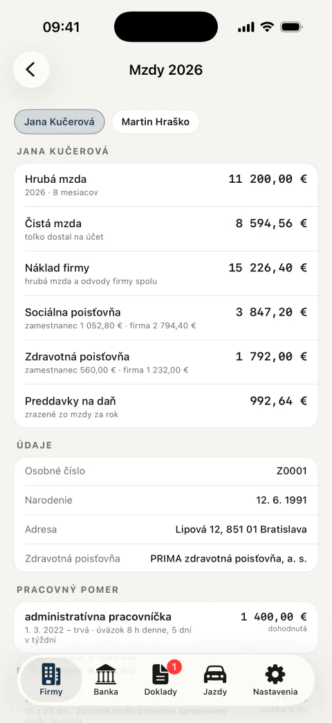 Mzdy zamestnancov: hrubá a čistá mzda, odvody, náklad firmy a dovolenka