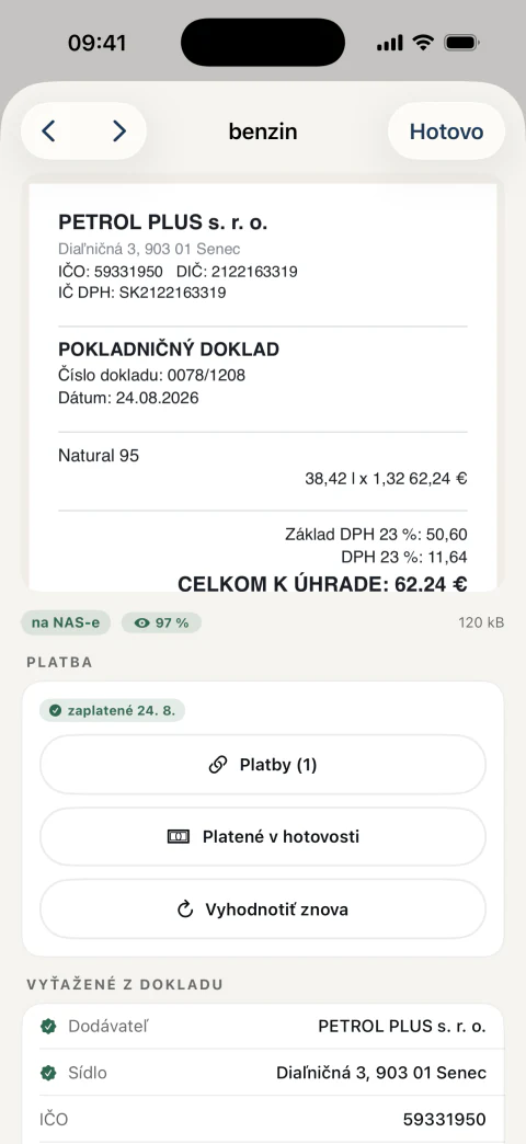 A bizonylat részletei a hozzárendelt banki fizetéssel