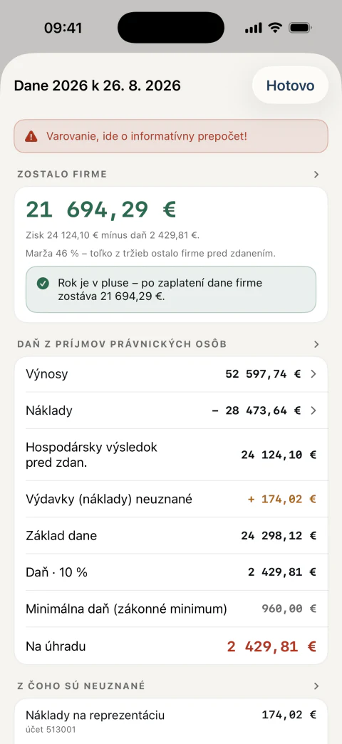 Előzetes jövedelemadó a bontással: bevételek, költségek, adóalap, és ami a cégnek adózás után marad
