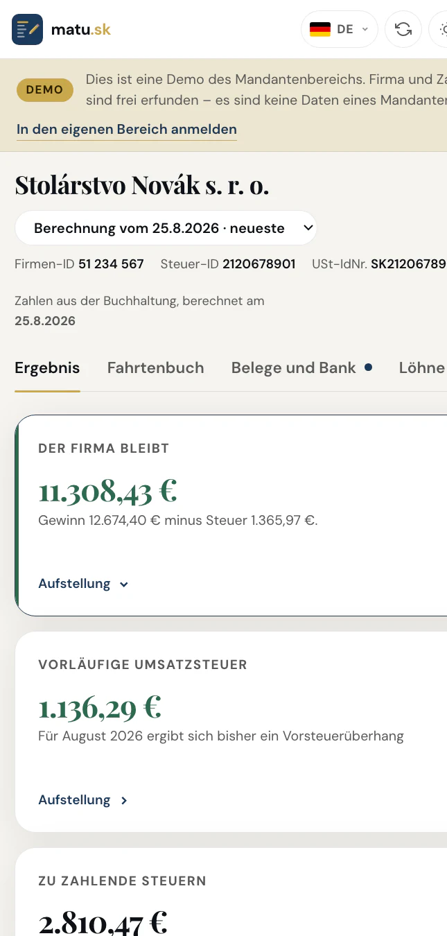 Die Kundenzone am Handy: die Karten zum Geschäftsergebnis untereinander