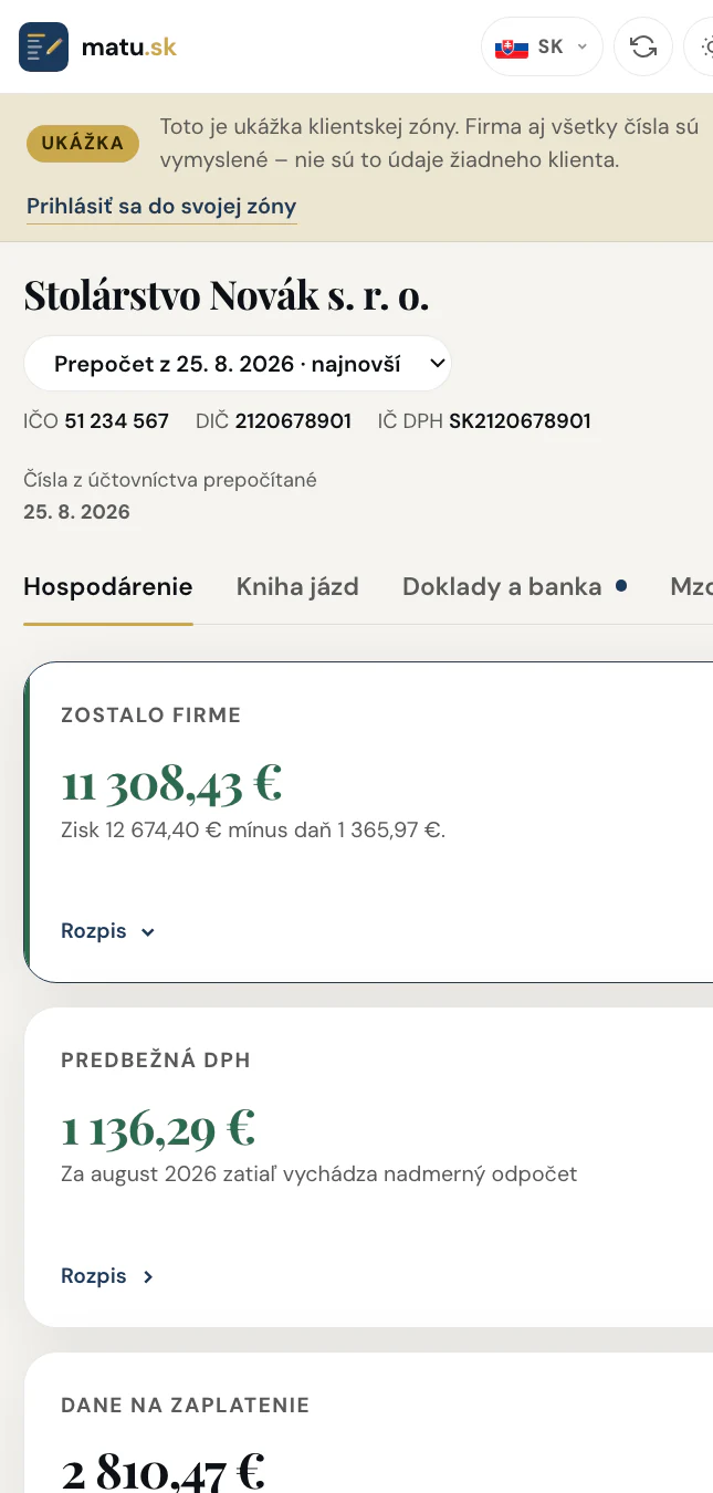 Klientska zóna v telefóne: karty hospodárenia pod sebou