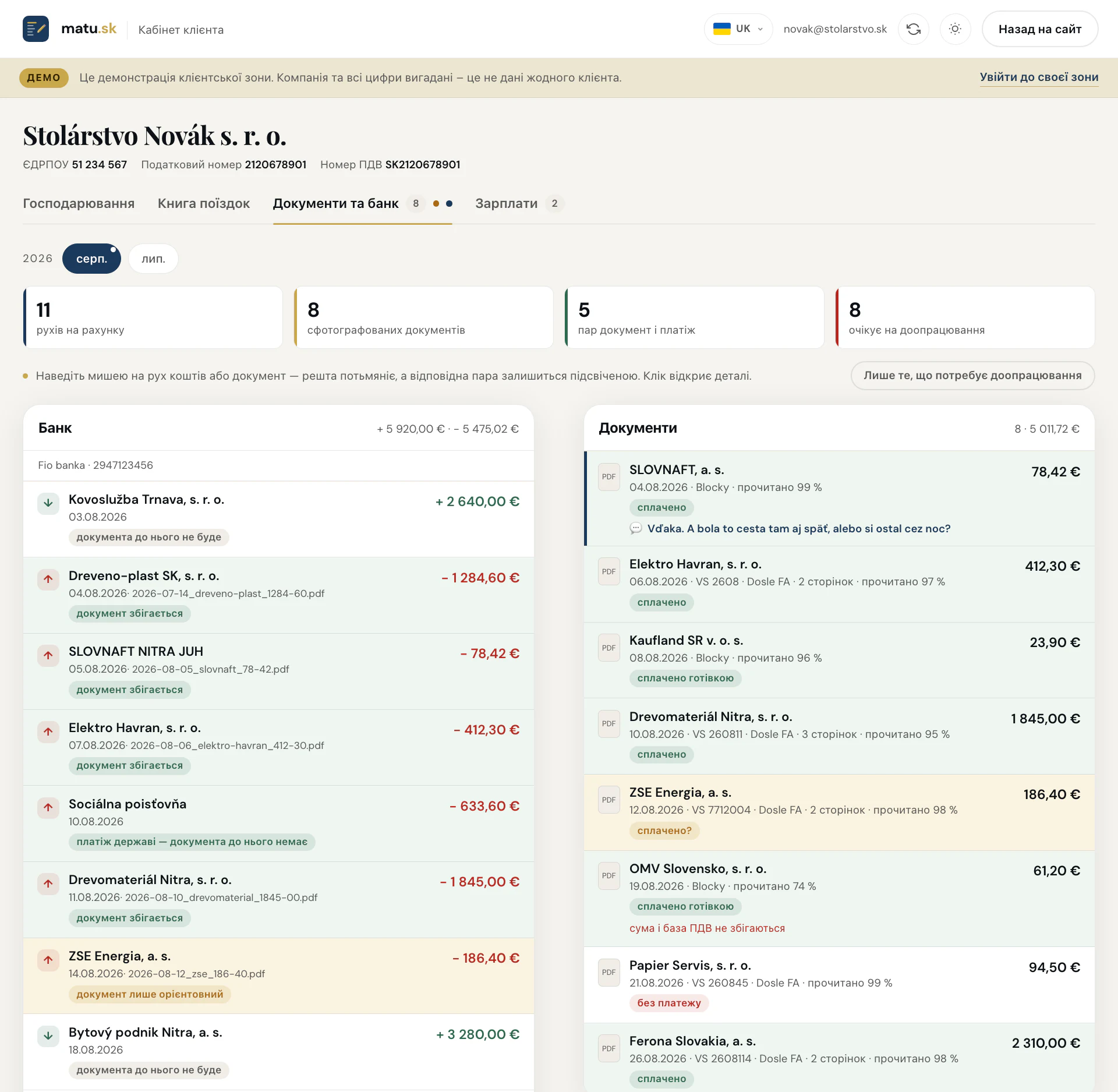 Документи і банк у клієнтській зоні з порожніми місцями після відсутніх документів