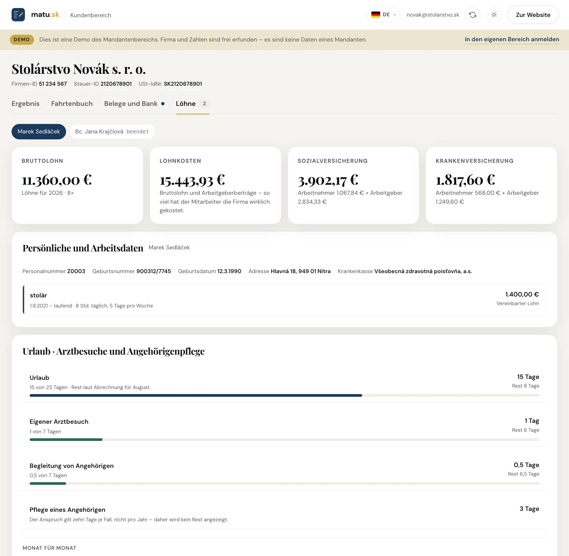 Löhne in der Kundenzone: Brutto- und Nettolohn, Abgaben, Arbeitgeberkosten und Resturlaub